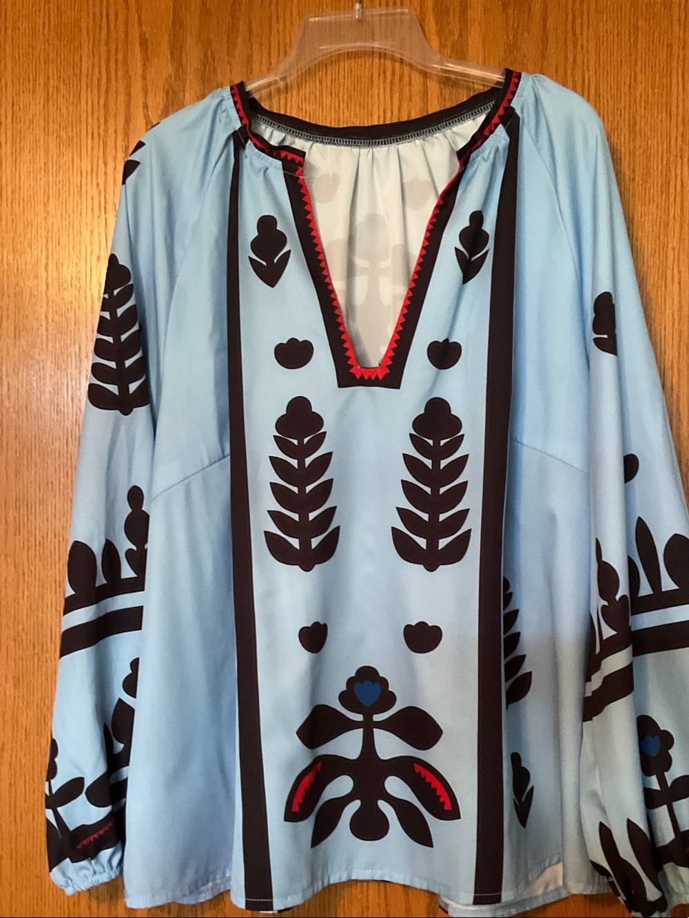 Peasant Top with Printed Black Motif